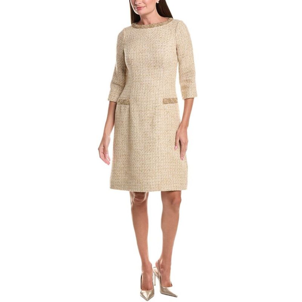 Teri Jon By Rickie Freeman Womens Metallic Boucle Elbow Sleeve Jewel Trim
